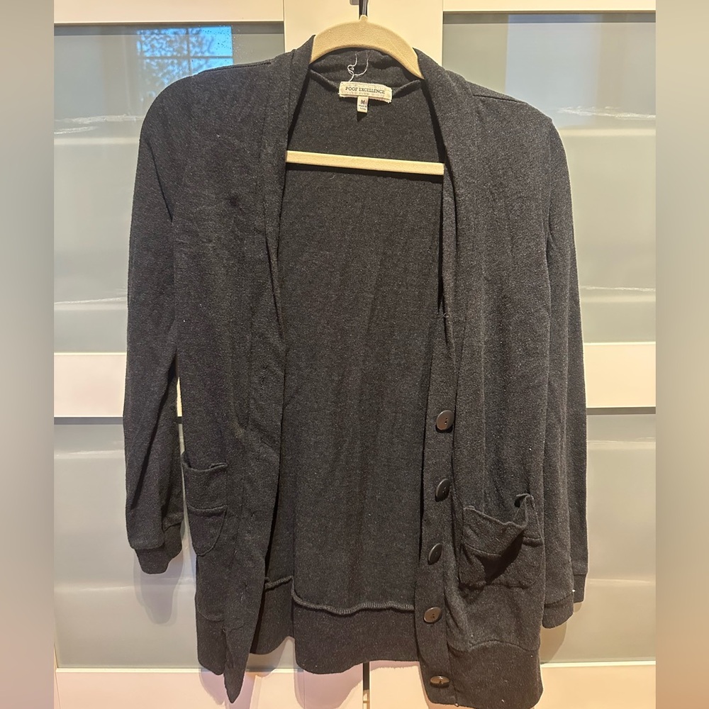Poof Excellence dark grey button up cardigan